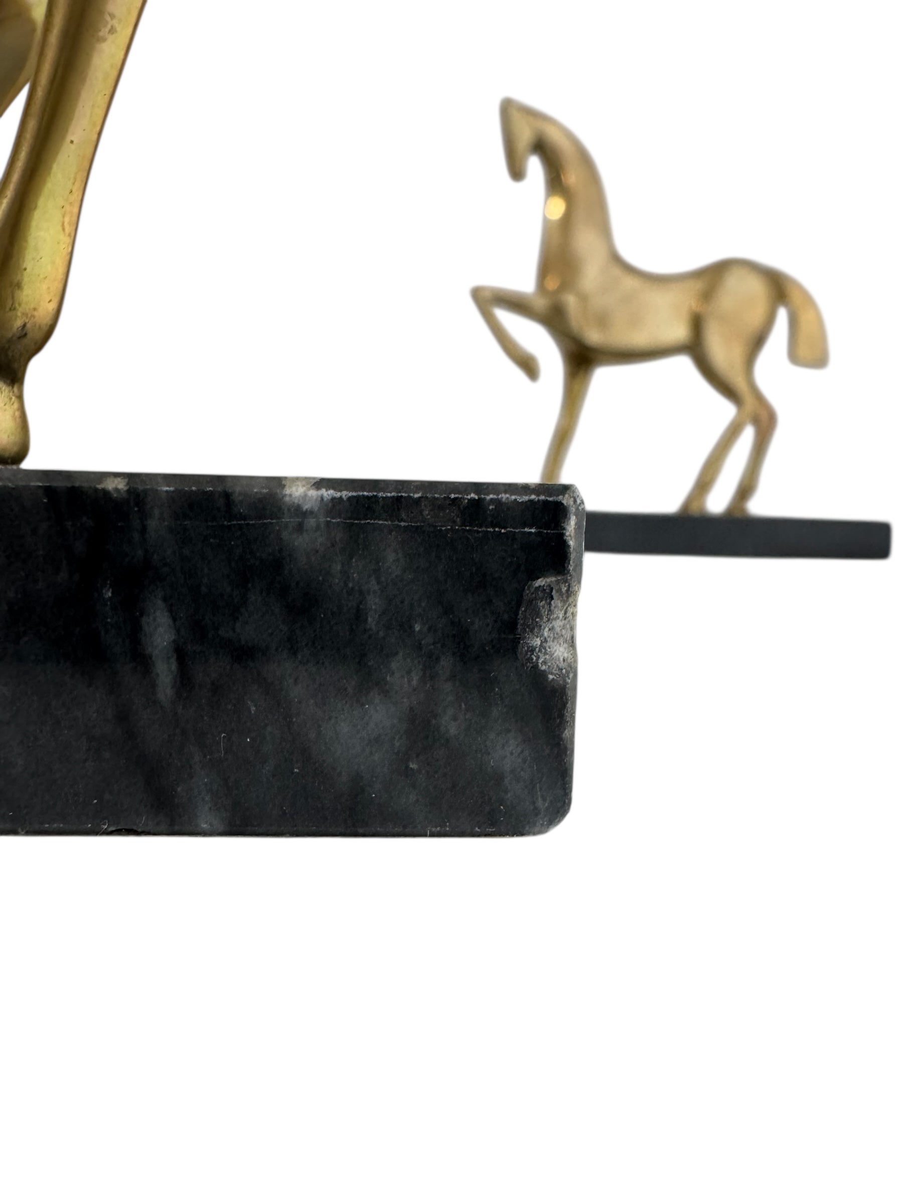 Vintage Brass Horse Sculptures on Marble Base (Pair)