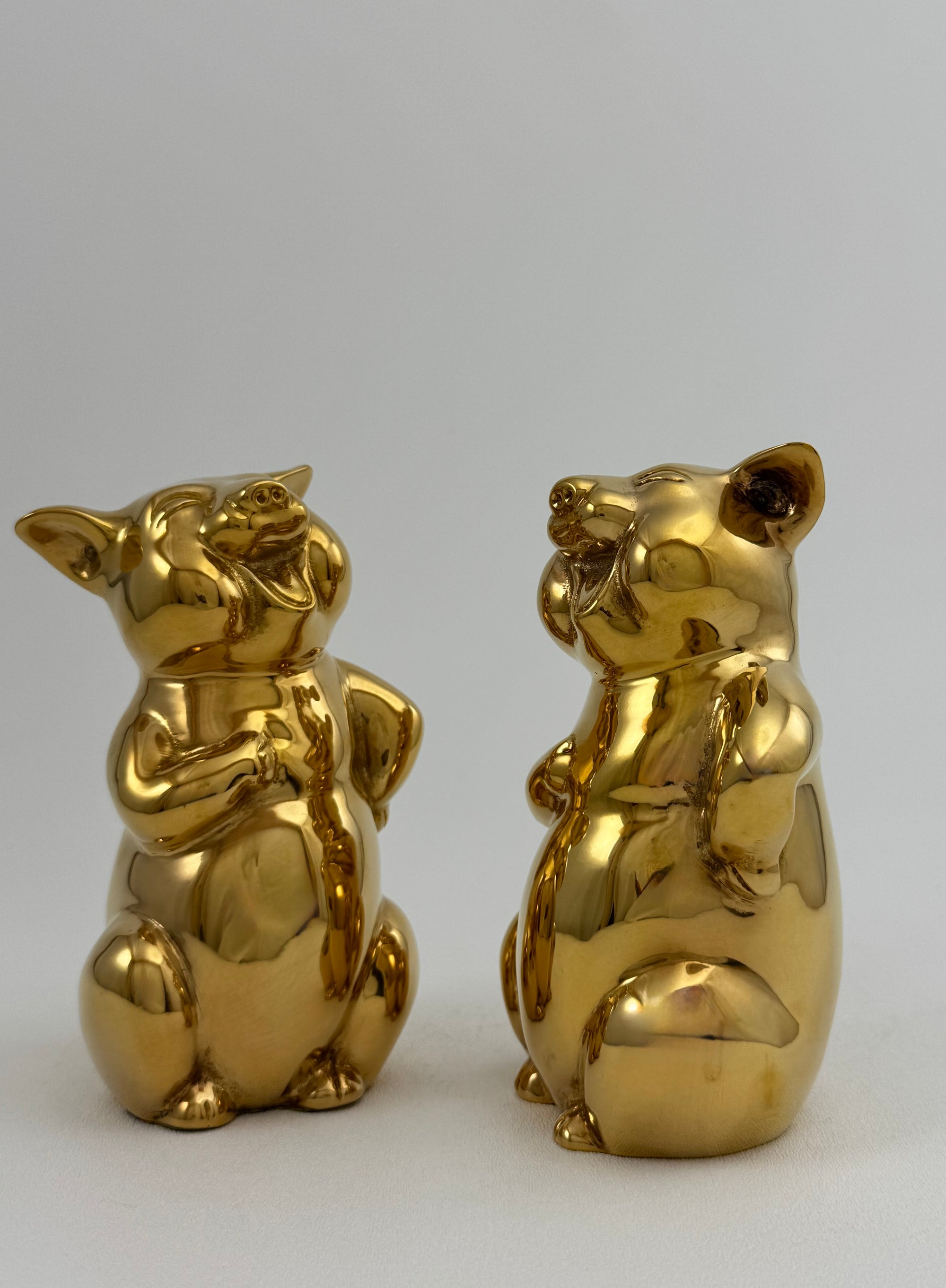 Pair of Vintage Brass Laughing Pig Figurines