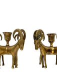 Exceptional Pair of Vintage Four-Headed Ram Brass Candleholders – MCM Sculptural Decor | Hollywood Regency Masterpieces