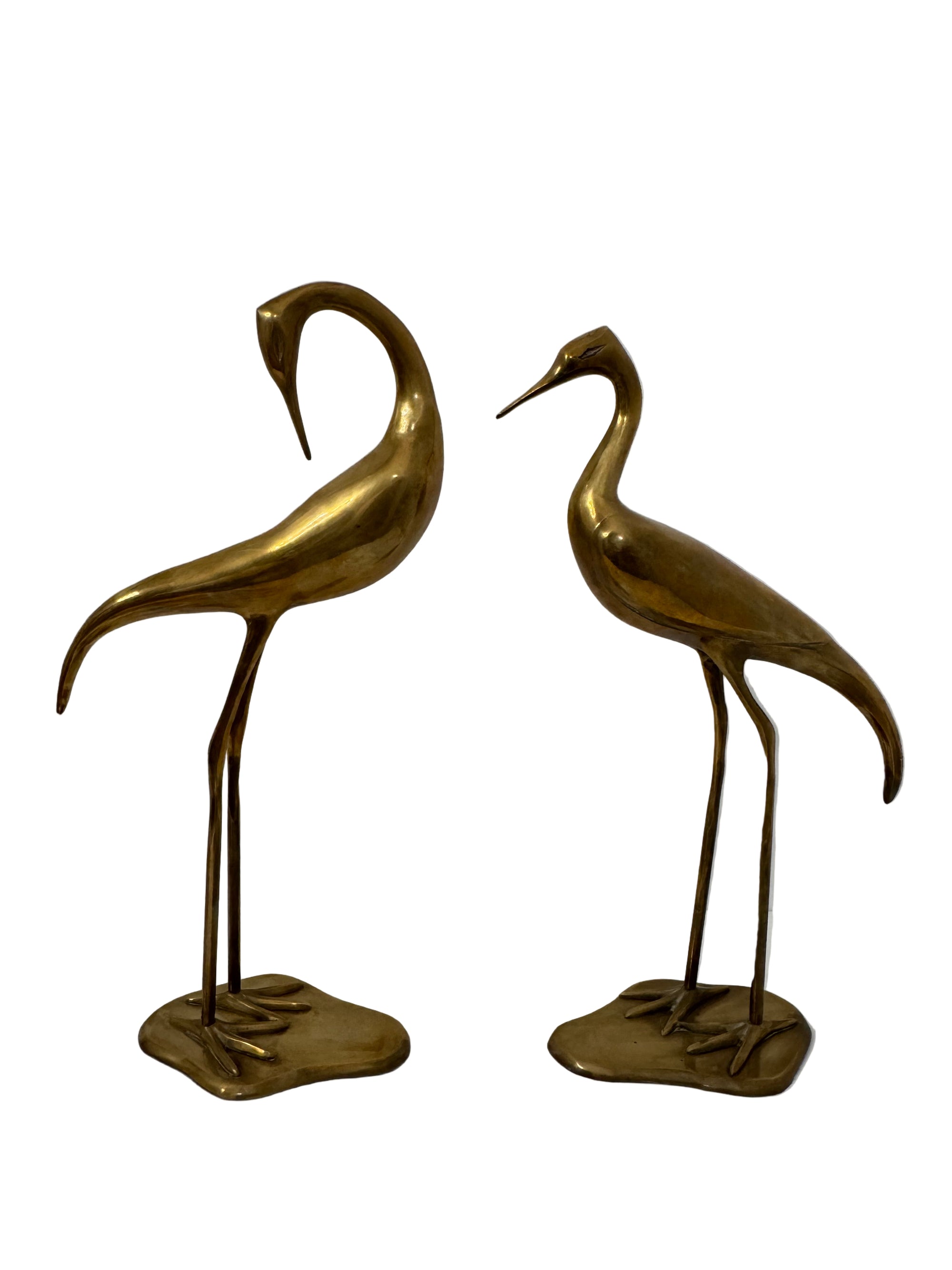 Vintage Tall Brass Cranes – Pair of Mid-Century Modern Heron Sculptures