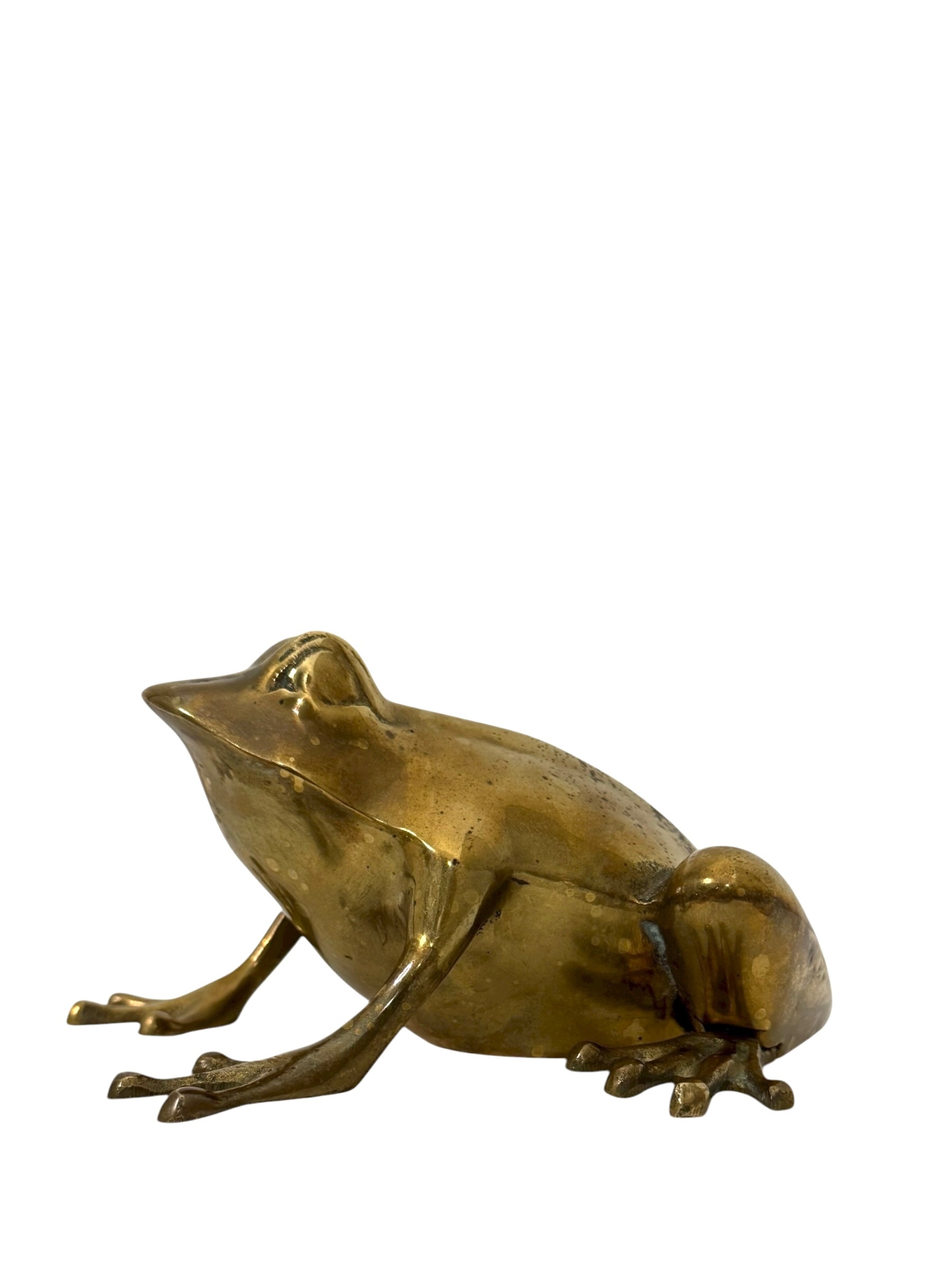 Vintage Brass Frog Figurine – Mid-Century Modern Toad Sculpture | Hollywood Regency Paperweight