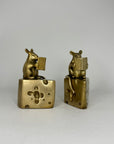 Vintage Brass Mice Reading Books Atop a Slice of Cheese-A Pair