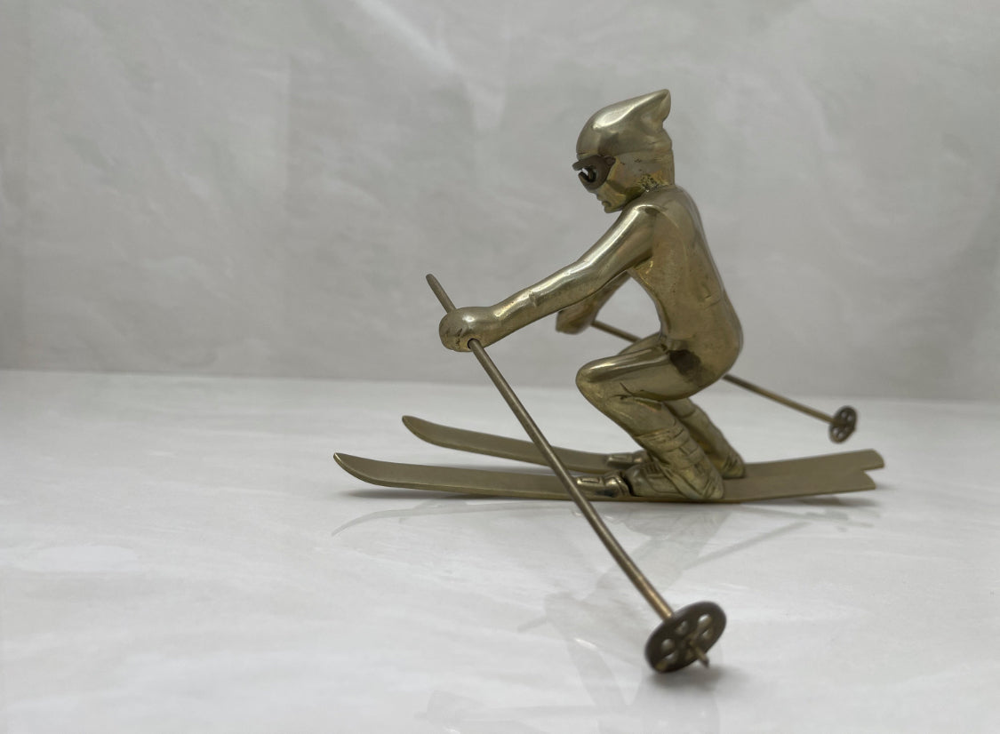 Vintage Brass Skier Figurine