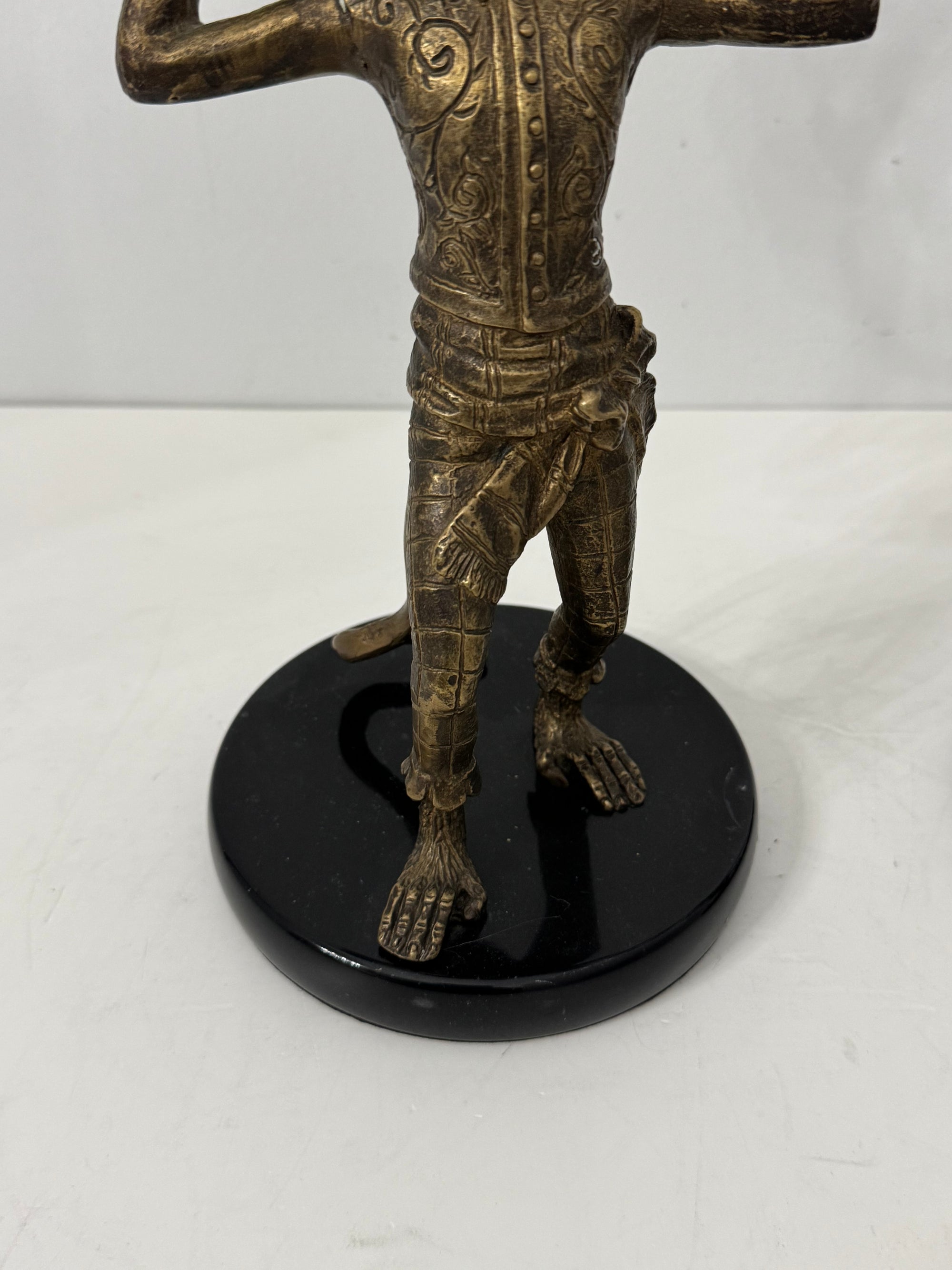 Vintage Brass Monkey Candleholders on Black Marble Bases | Mid-Century Exotic Pair