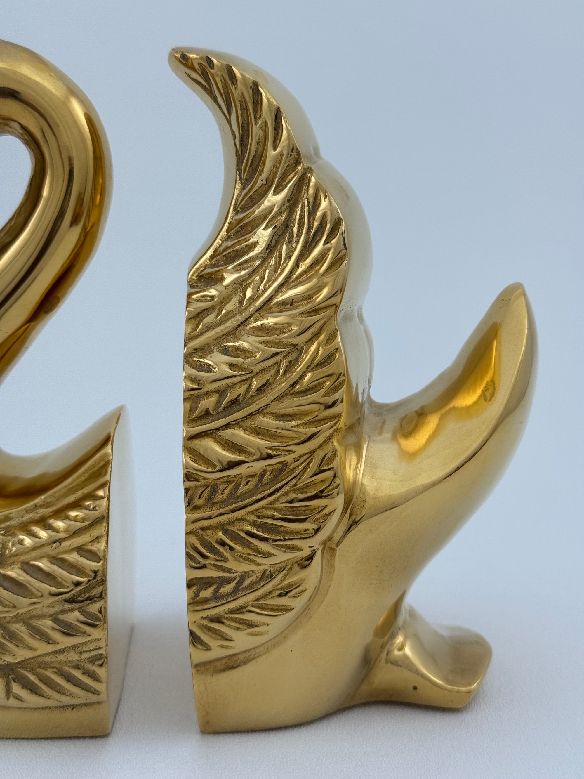 Vintage Brass Swan Bookends- A Pair