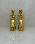 Vintage Brass Cat Candlestick Holders- A Pair