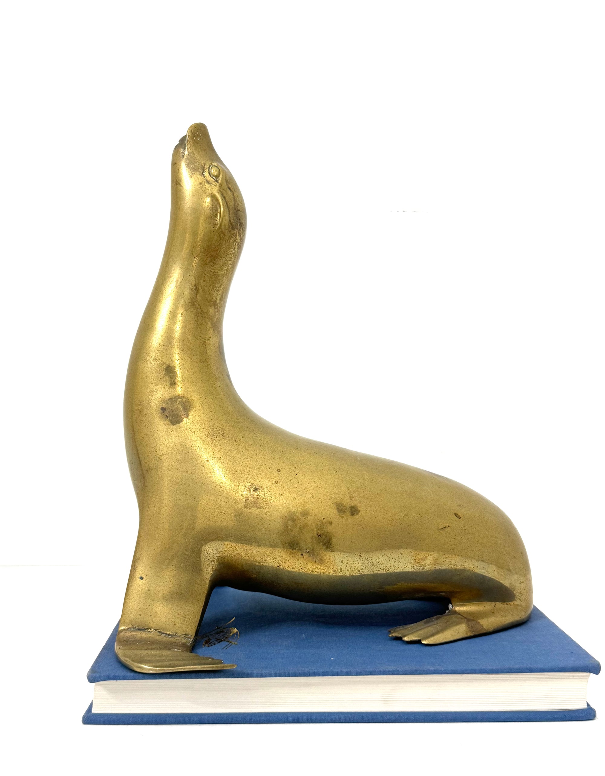 Vintage Brass Sea Lion Sculpture – Mid-Century Modern Marine Art | Made in Korea | Hollywood Regency Coastal Decor