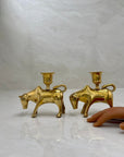 Vintage Brass Bull Candleholders