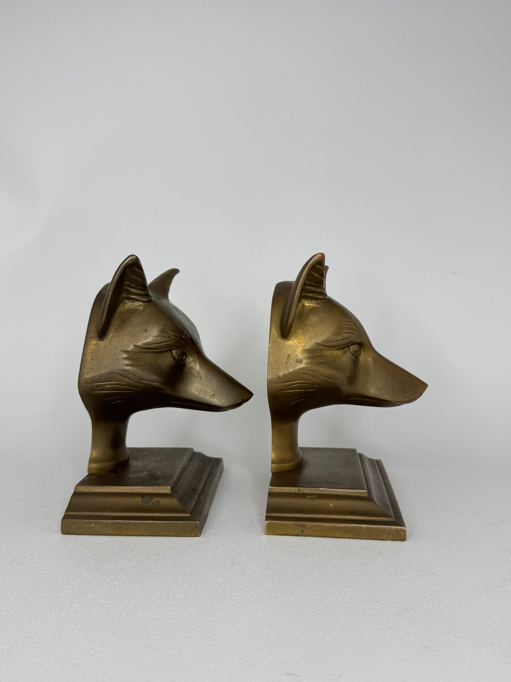 Vintage Brass Fox Head Bookends – The Clever Companions