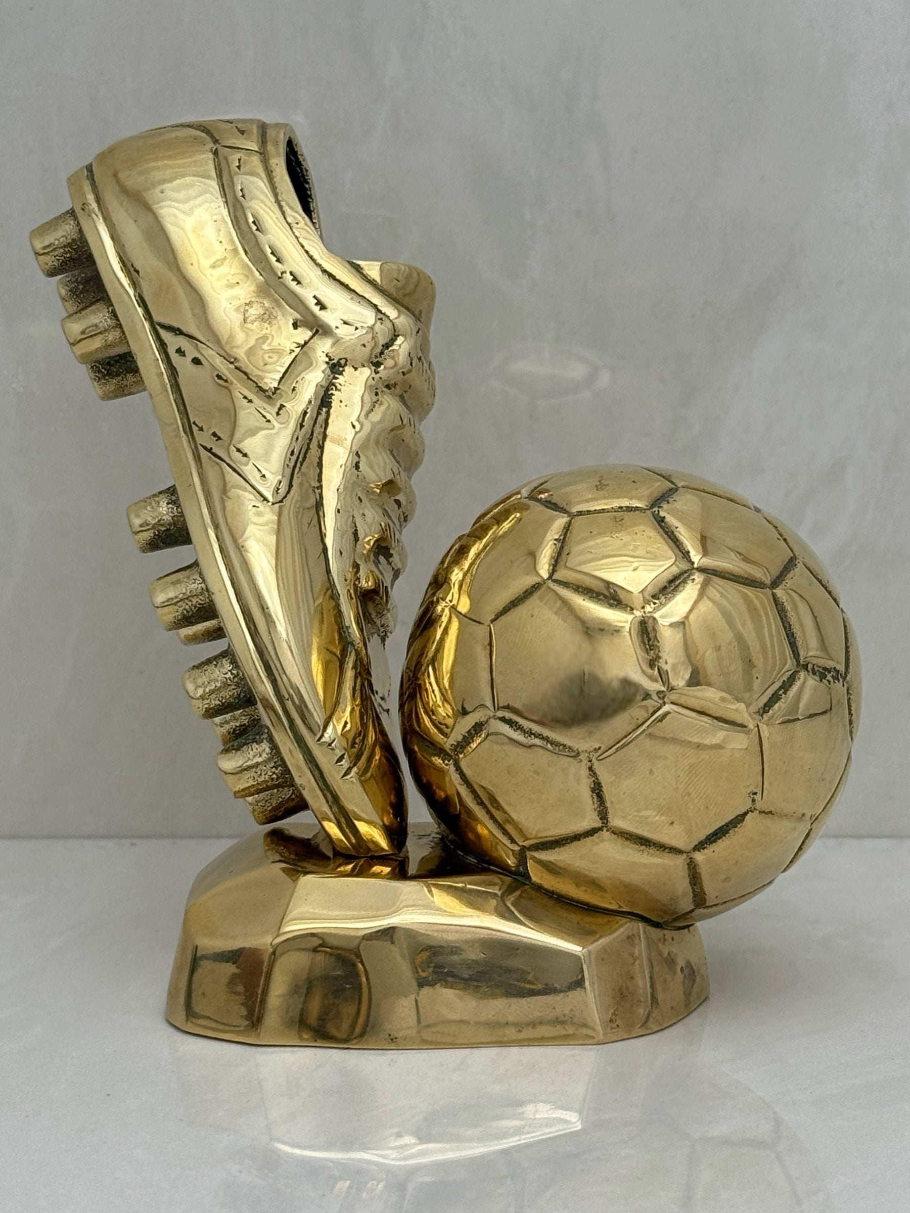 Vintage Brass Soccer Cleat and Ball Figurine