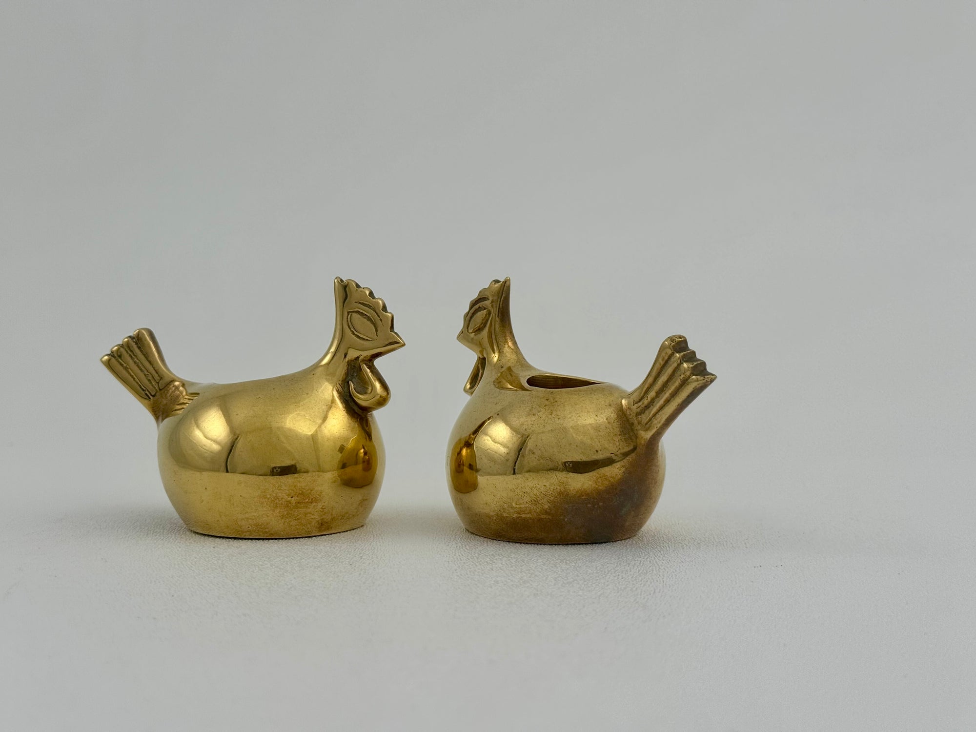 Pair of Small Vintage Brass Hen Candlestick Holders – Whimsical Farmhouse/Eclectic/Folk Art