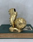 Vintage Brass Soccer Cleat and Ball Figurine