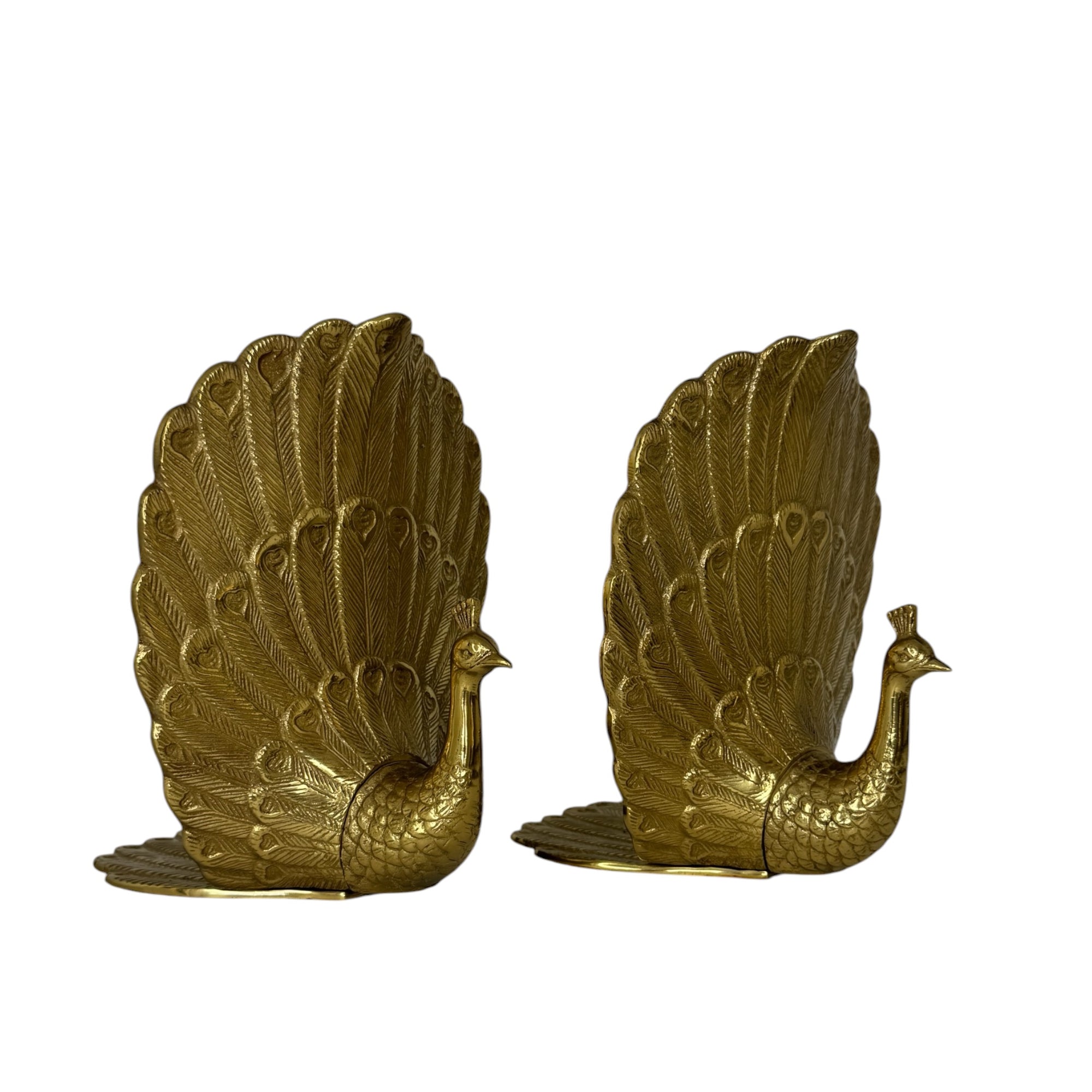 Vintage Brass Peacock Bookends – Regal Fan Tail Pair