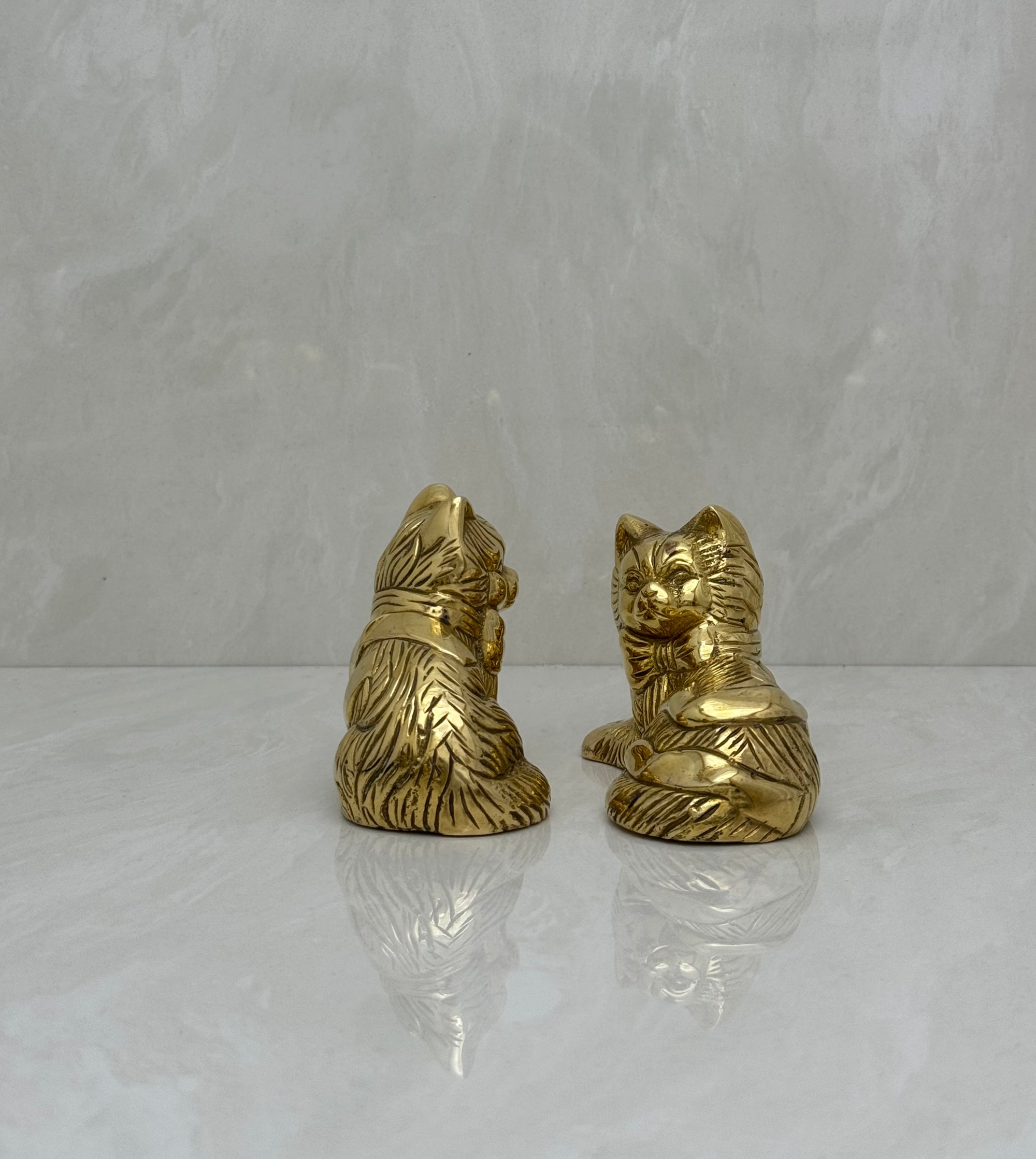 Small Vintage Brass Cat Figurines-A Pair