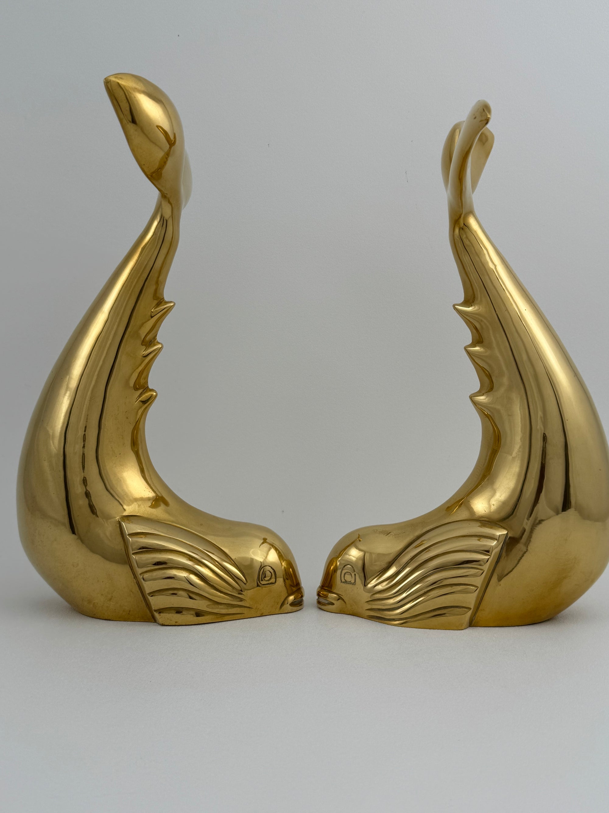 Vintage Brass Dolphin Sculptures- A Pair by Dolbi Cashier-14”