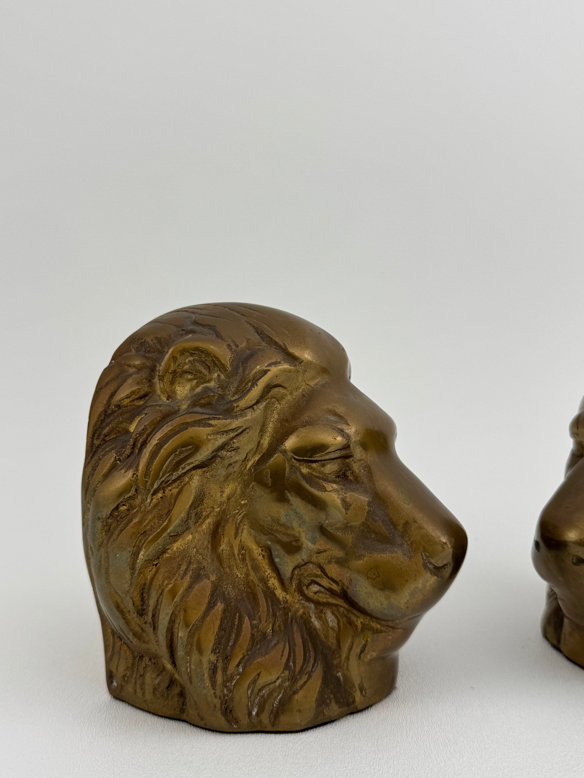 Vintage Brass Lion Bookends- A Pair