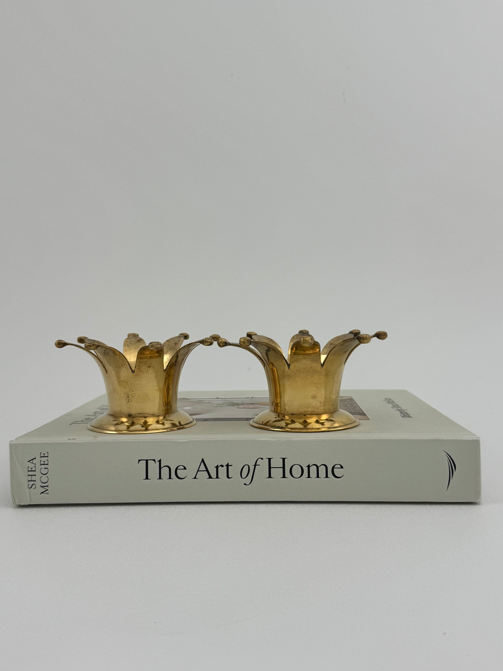 Vintage Brass Crown Candleholders-A Pair