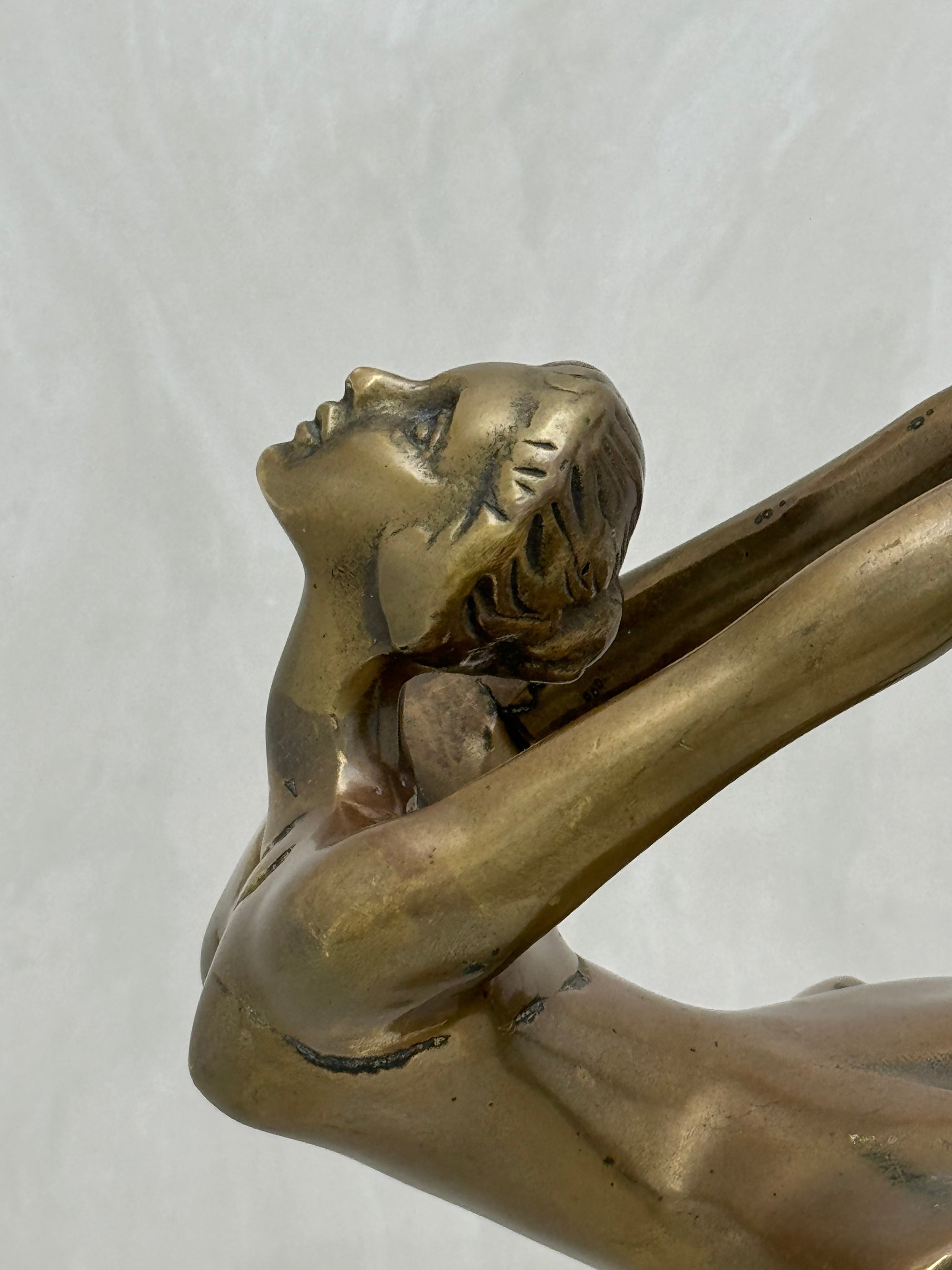 Vintage Brass Ballerina Statue – 12” Tall Mid-Century Ballet Dancer Figurine