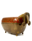Vintage Brass Ram Trinket Box with Red Floral Enamel Lid | Mid-Century Decorative Storage Box
