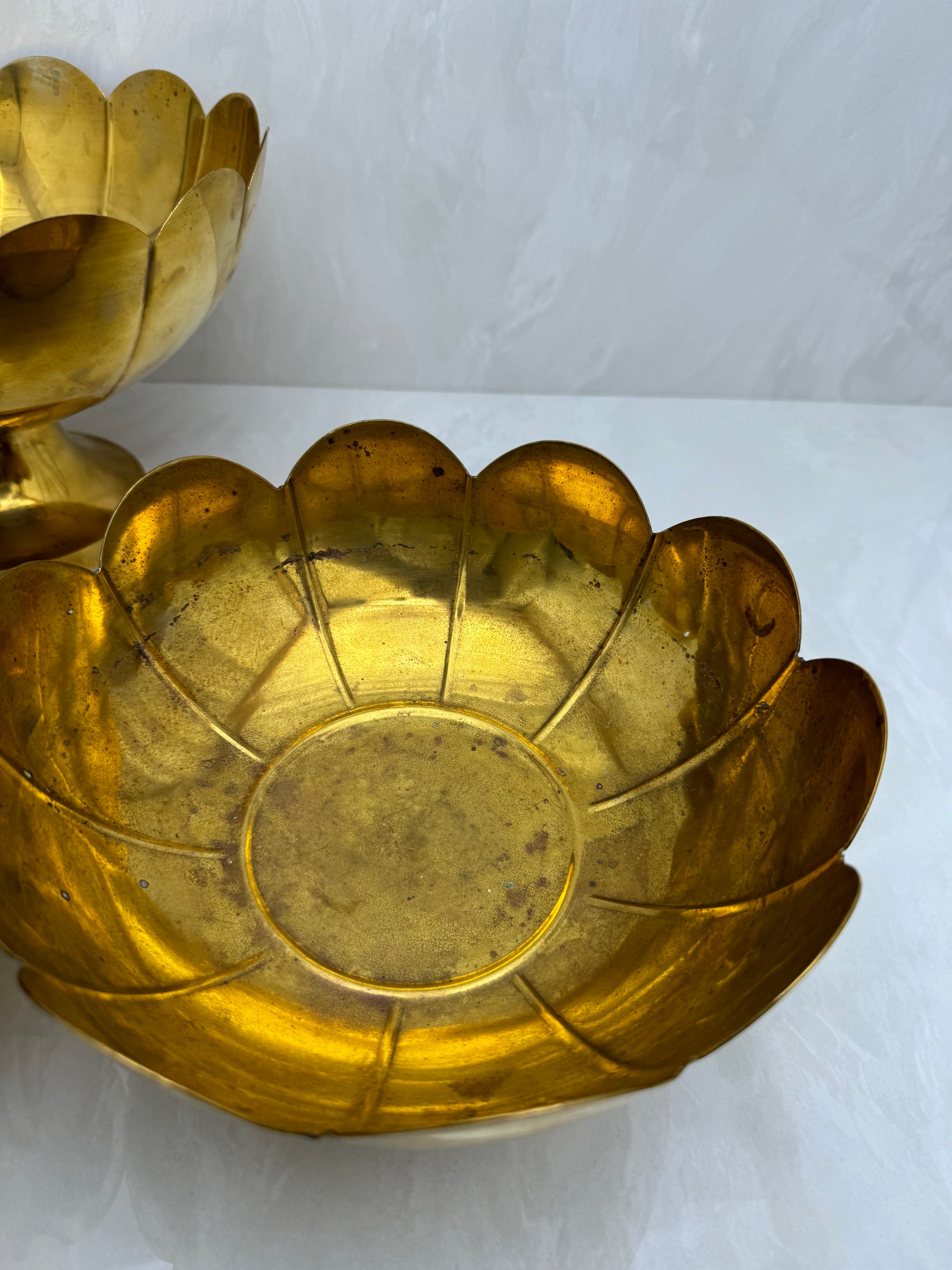 Vintage Brass Floral Bowls- A Three Piece Lightweight Set