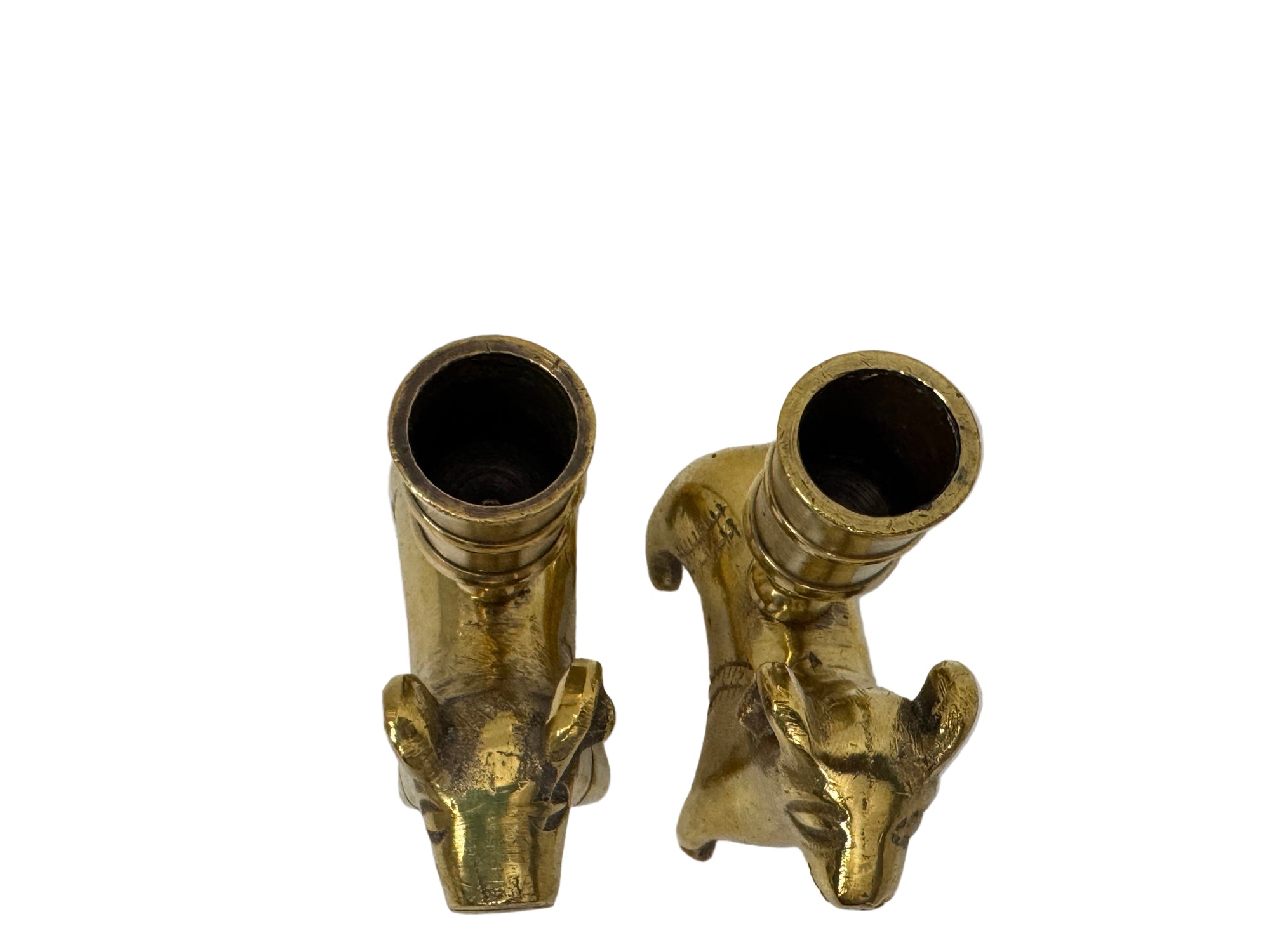 Vintage Brass Ram Candle Holders | Mid-Century Handcrafted Pair