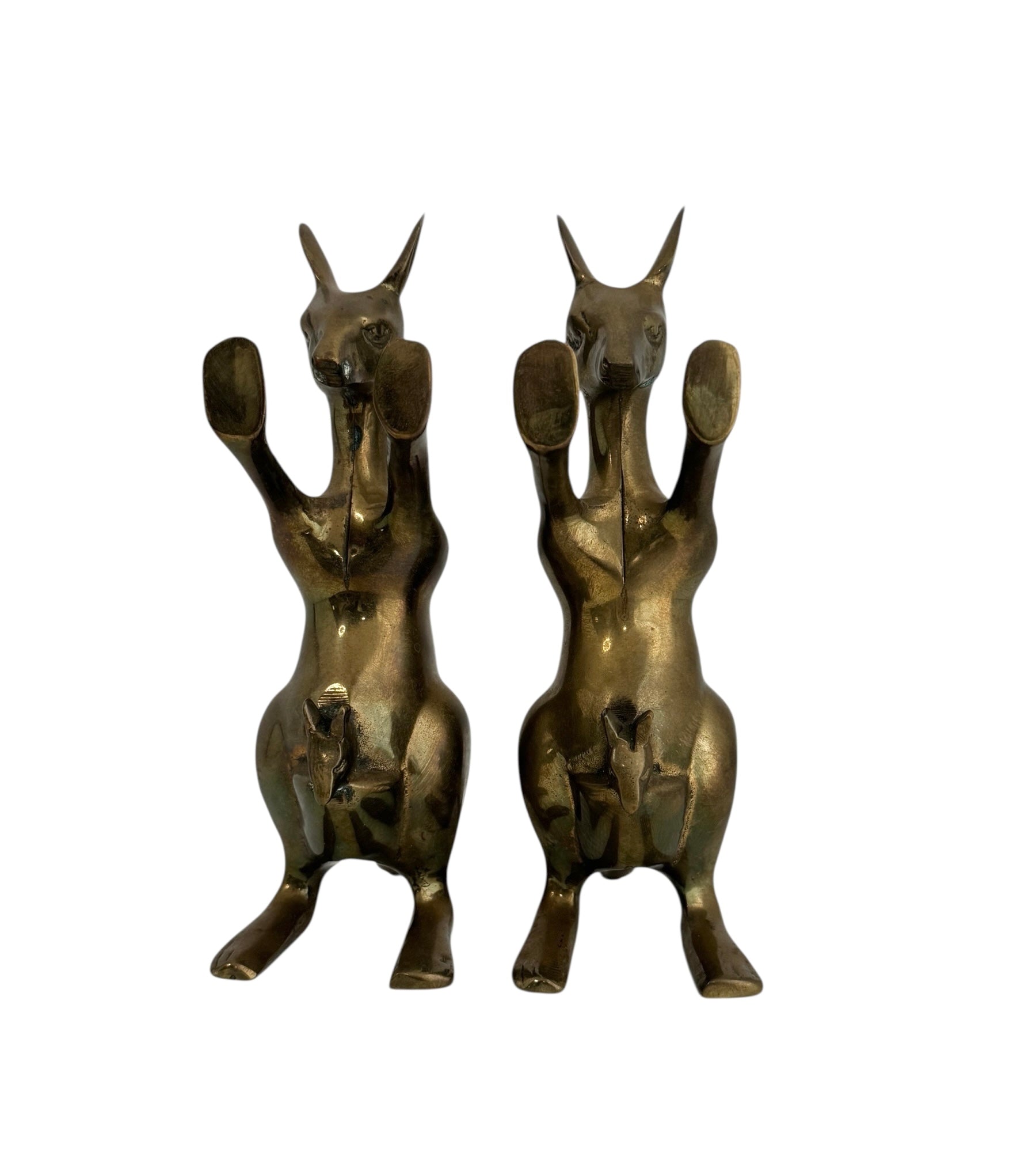 Vintage Brass Kangaroo Bookends with Joeys – Mid-Century Modern Set