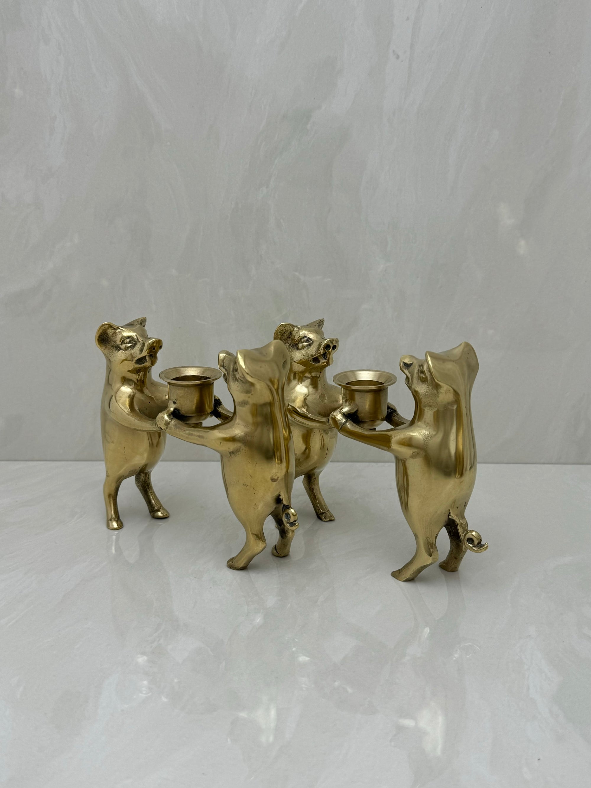 Vintage Brass Pig Candleholders-A Pair