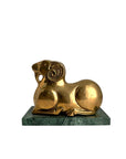 Vintage Brass Ram on Green Marble Base