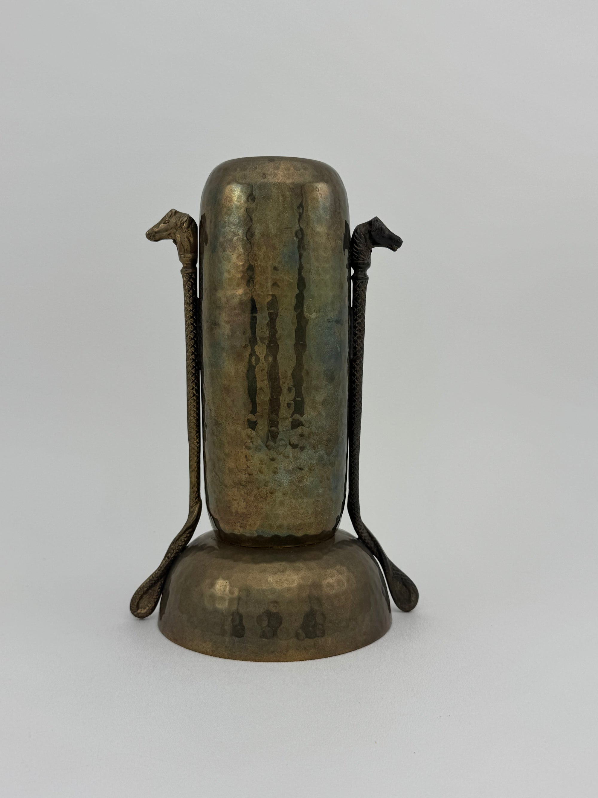 Vintage Brass Hammered Vase With Horse Head Handles
