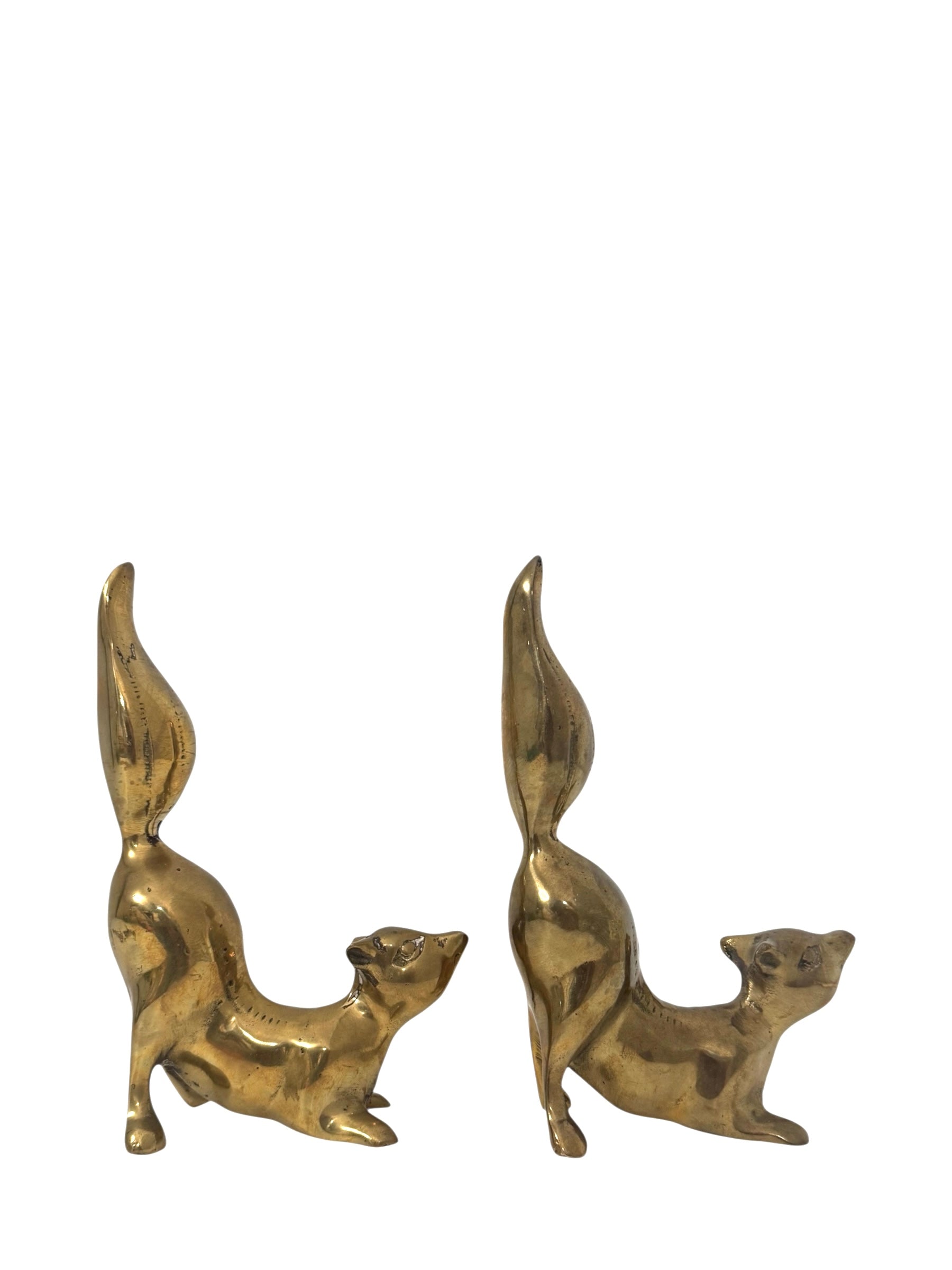 Vintage Brass Squirrel Figurines – Playful Mid-Century Pair with High Curved Tails