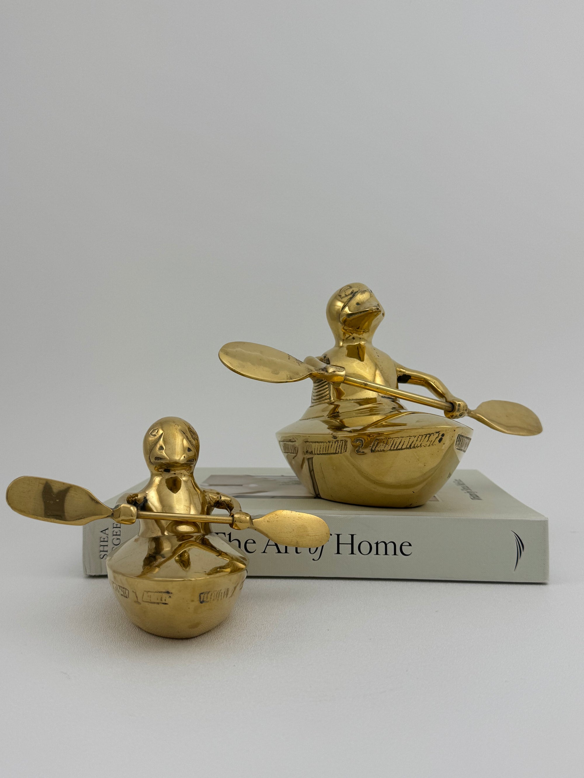 Vintage Brass Duck and Duckling Paddling Boats-A Pair
