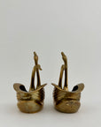 Small Pair of Vintage Brass Double Swan Planters – Hollywood Regency Stash Pots – 7”