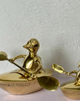 Vintage Brass Duck and Duckling Paddling Boats-A Pair