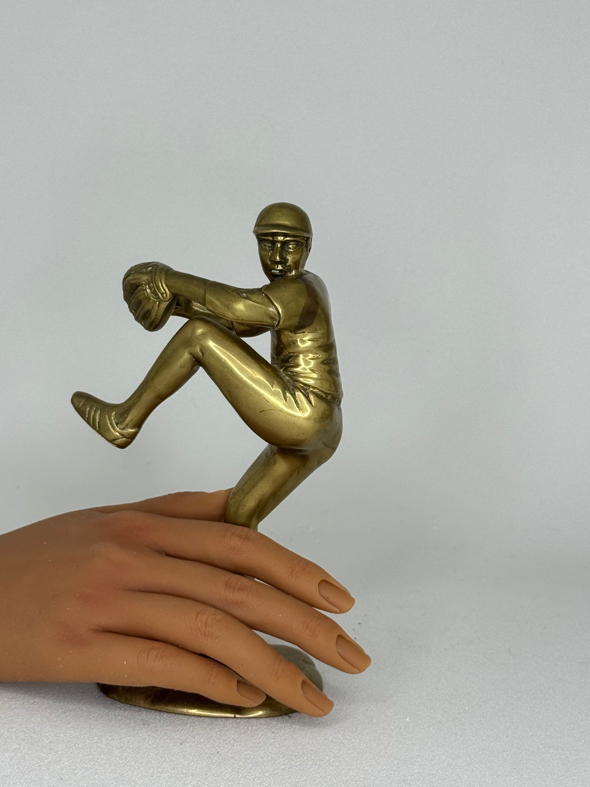 Vintage San Pacific Brass Baseball Pitcher Figurine | Solid Brass Sports Statue, Made in Taiwan