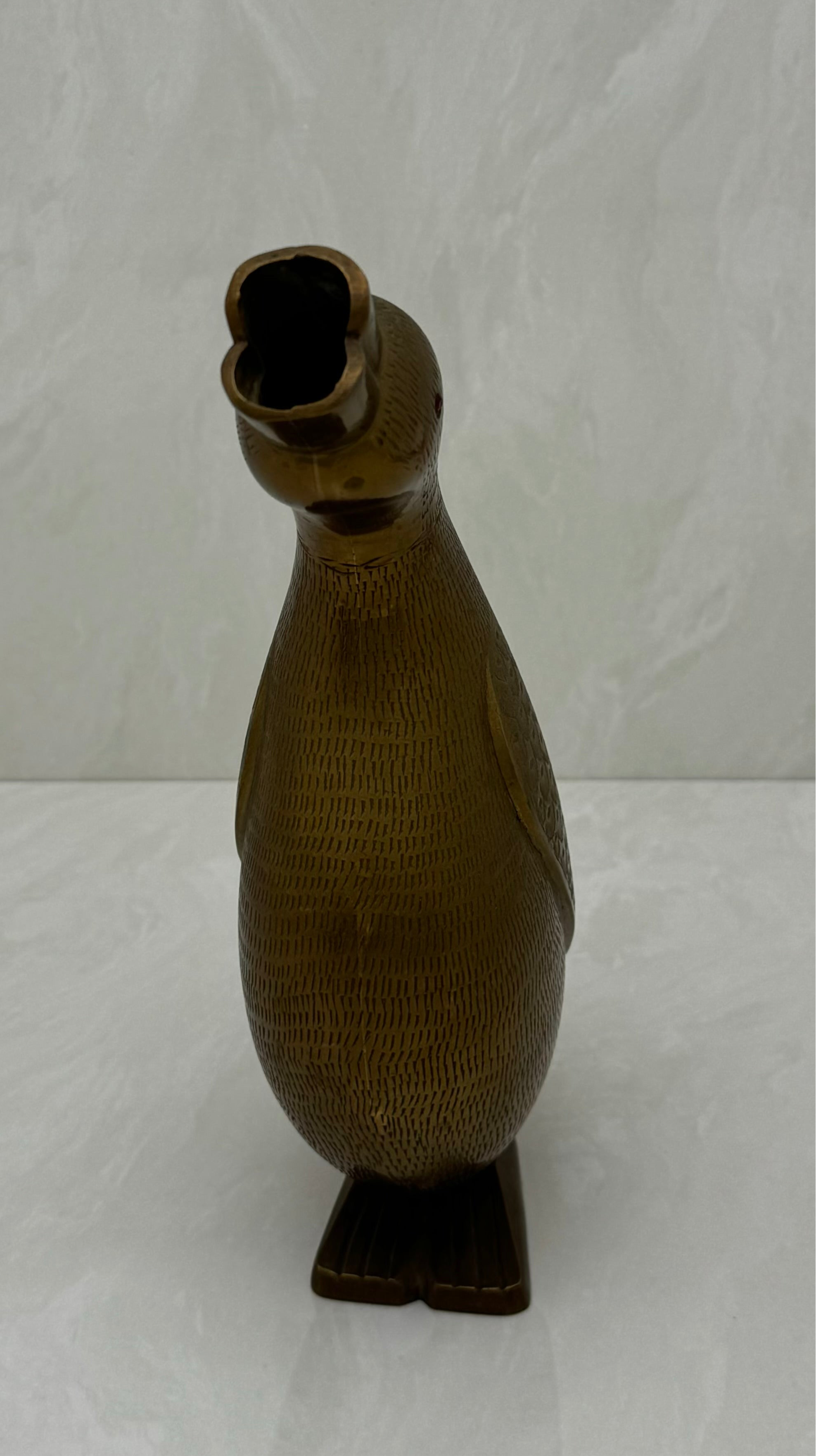 Vintage Brass Duck Shaped Water Pitcher Vase-9.5 inches tall-MCM style