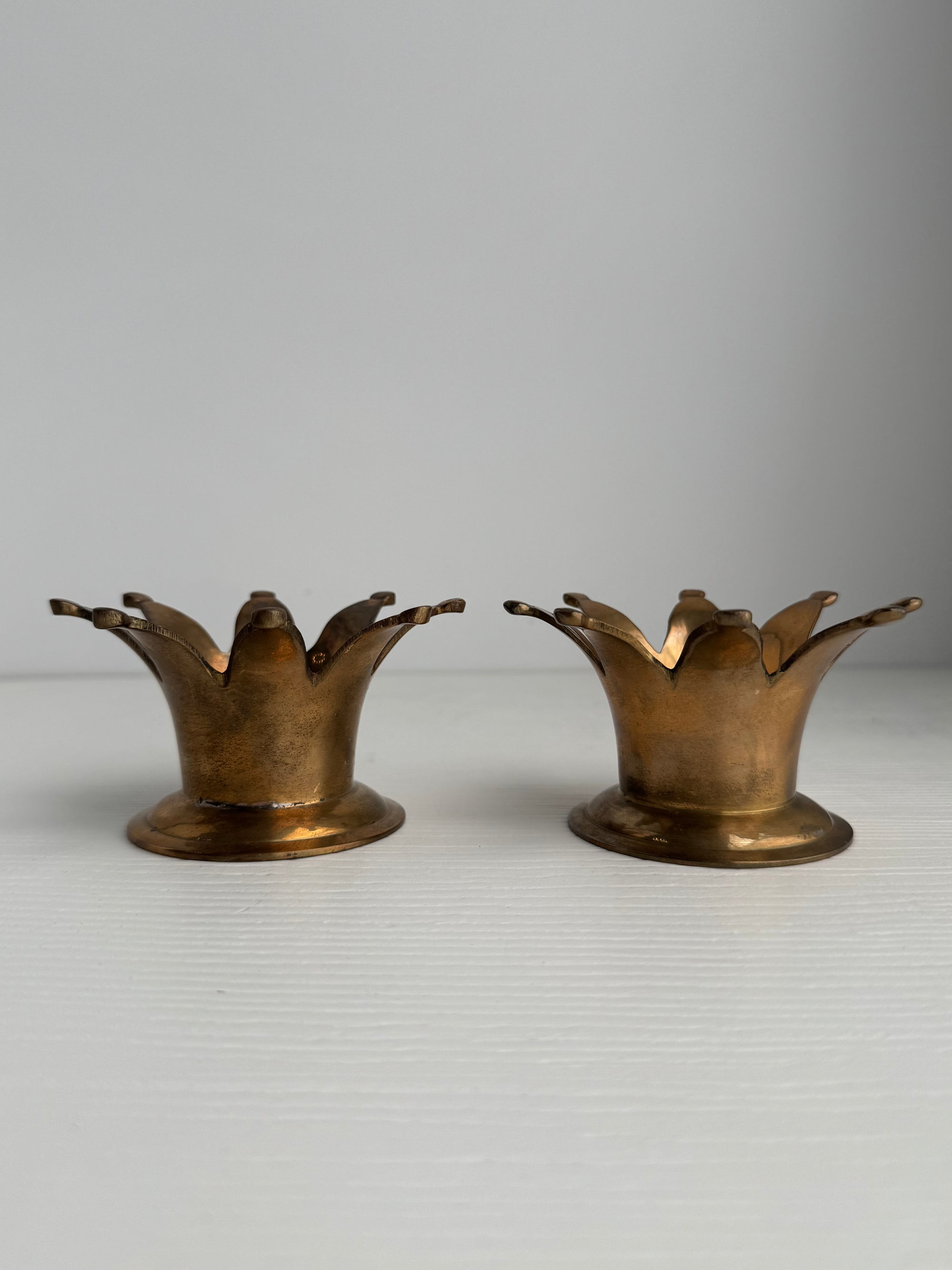 Vintage Brass Crown Candleholders-A Pair