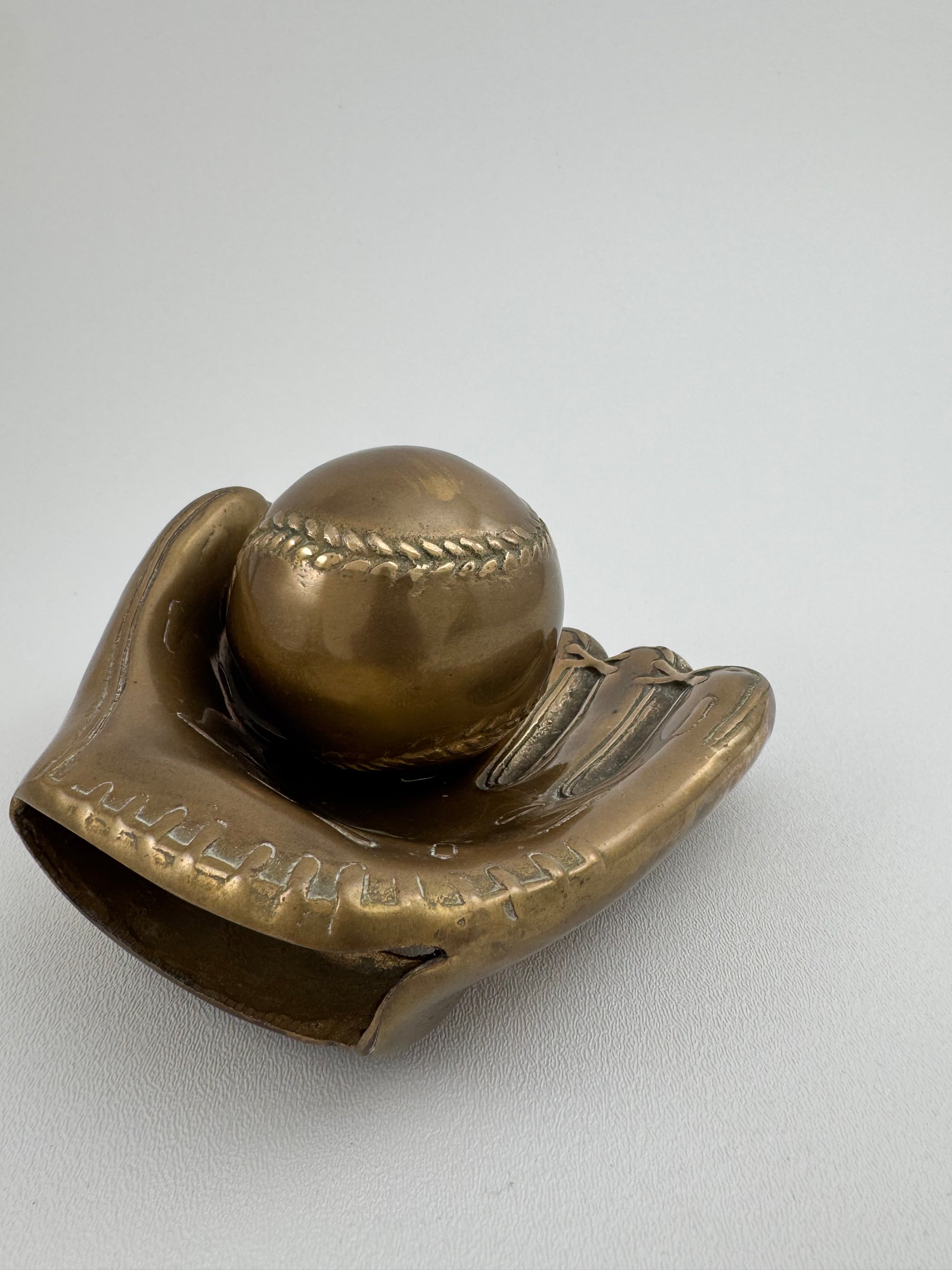 Vintage Brass Baseball Glove and Ball-A Two Piece Set