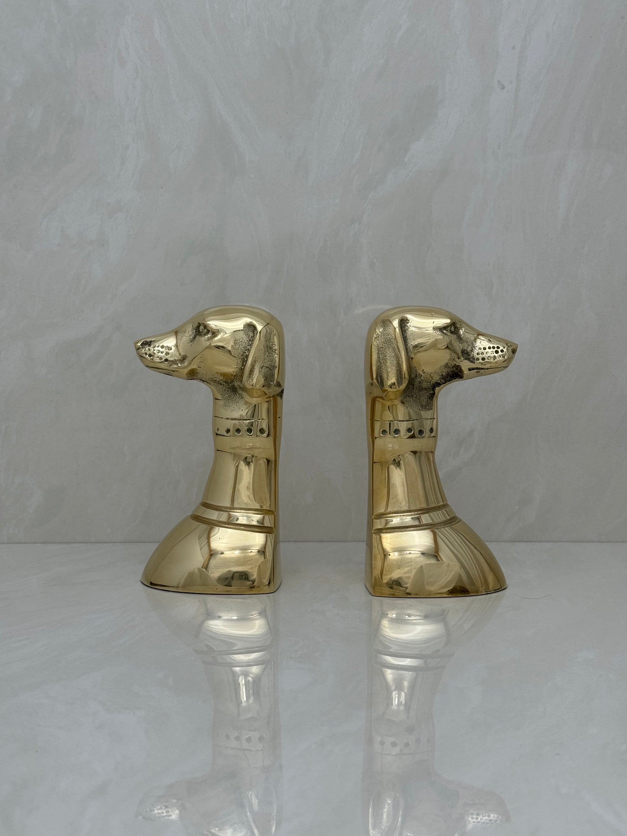 Vintage Brass Dog Bookends- A Pair