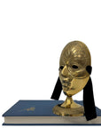 Vintage Brass Face Mask Sculpture on Stand | Mid-Century Modern Surreal Art Decor
