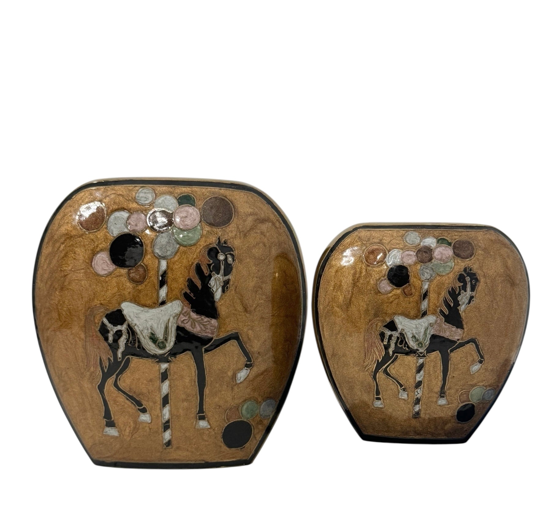 Authentic Rosenthal Netter Vintage Brass Vases – Hand-Painted Carousel Horse Design (Set of 2)