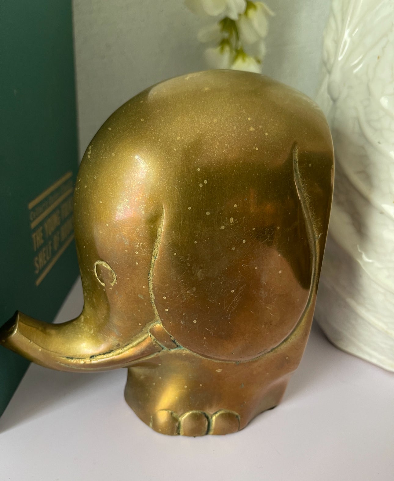 Vintage Brass Elephant Bookends- A Pair