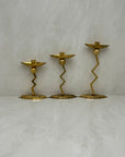 Vintage Brass Retro Candlestick Holders-A Set of Three