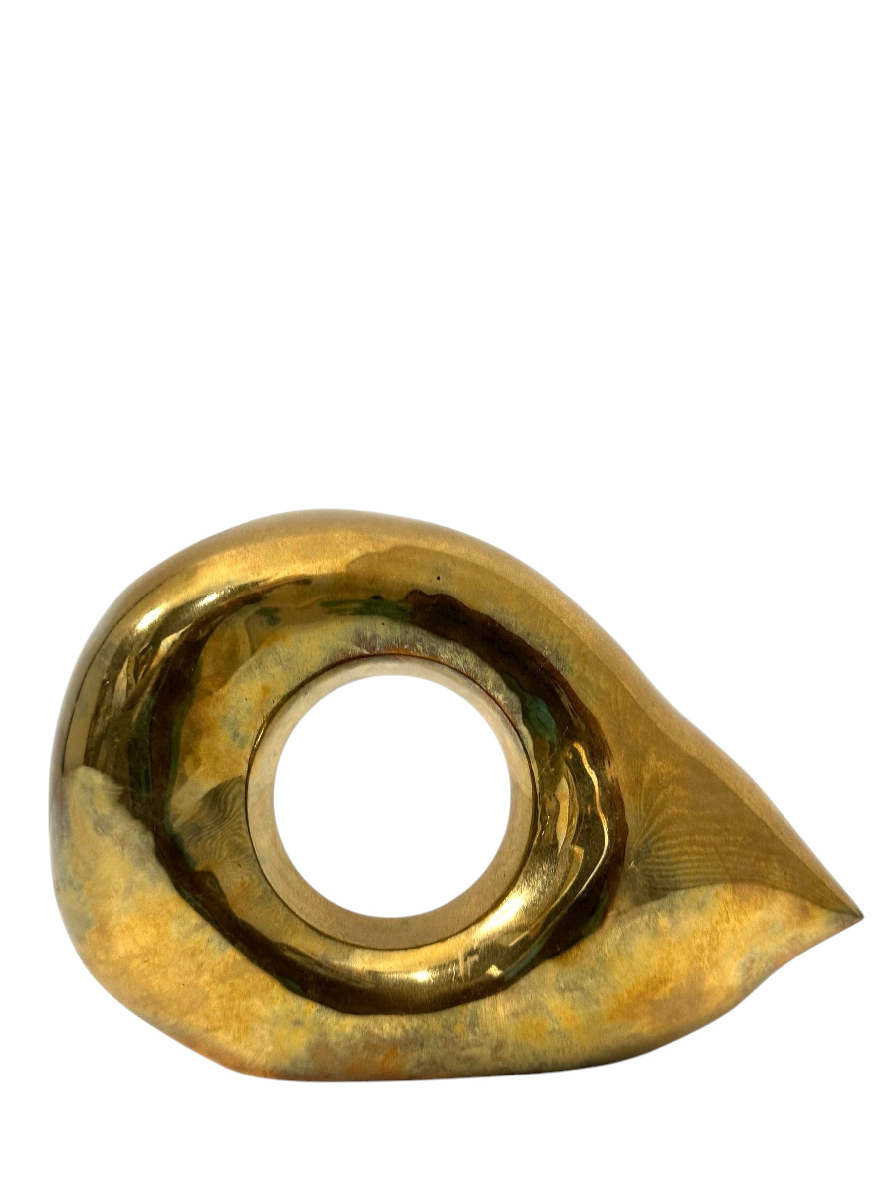 Rare Vintage Brass Ikebana Vase – Sleeping Cat Form | Mid-Century Modern Sculptural Art Vessel