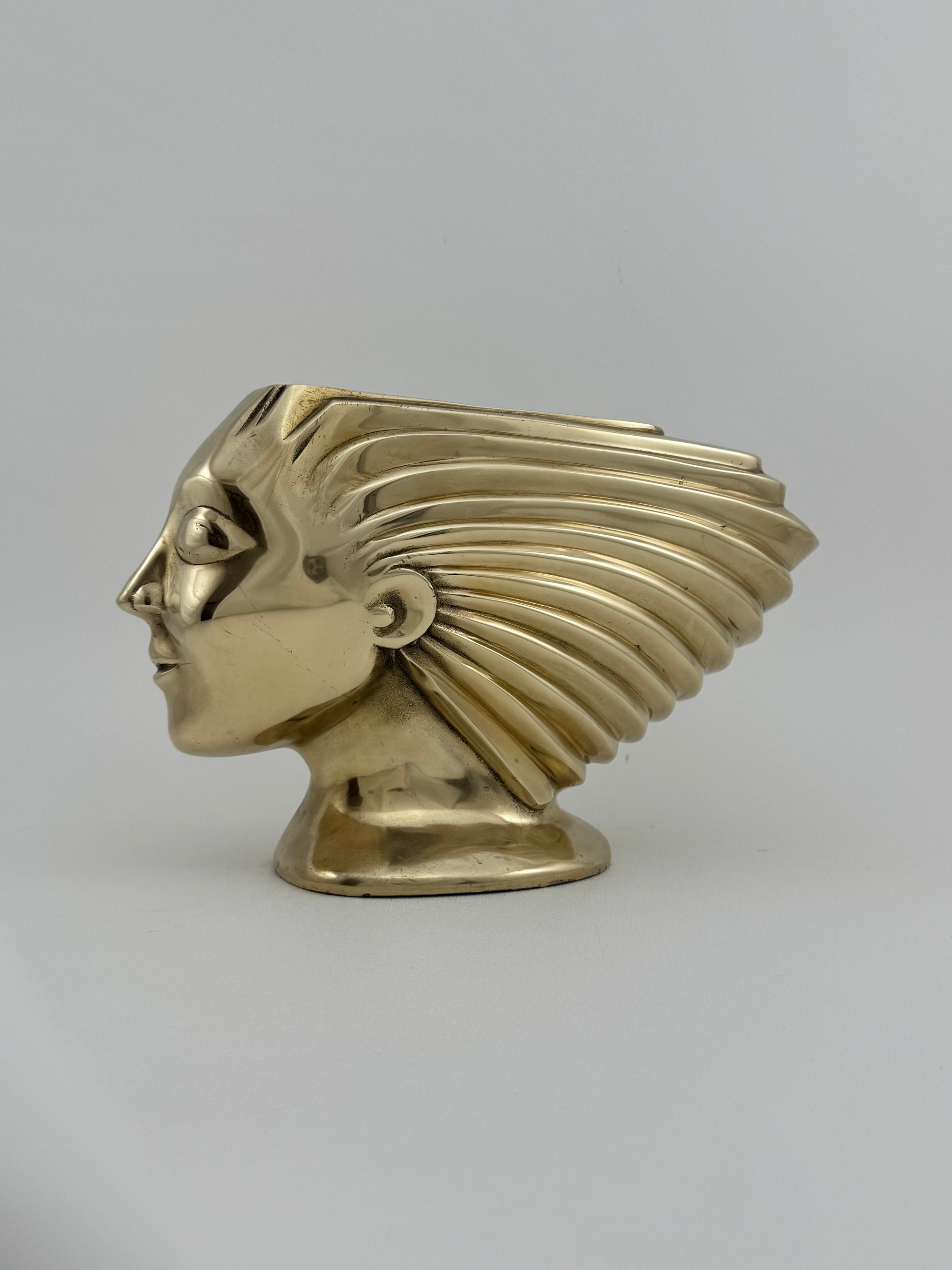 Rare Vintage Dolbi Cashier Brass Woman Head Sculpture – Flowing Hair Bust, 10 lbs