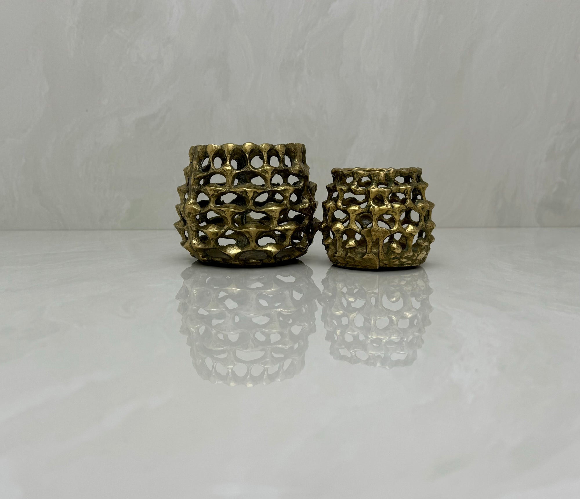 Vintage Brass Brutalist Style Candleholders-A Pair