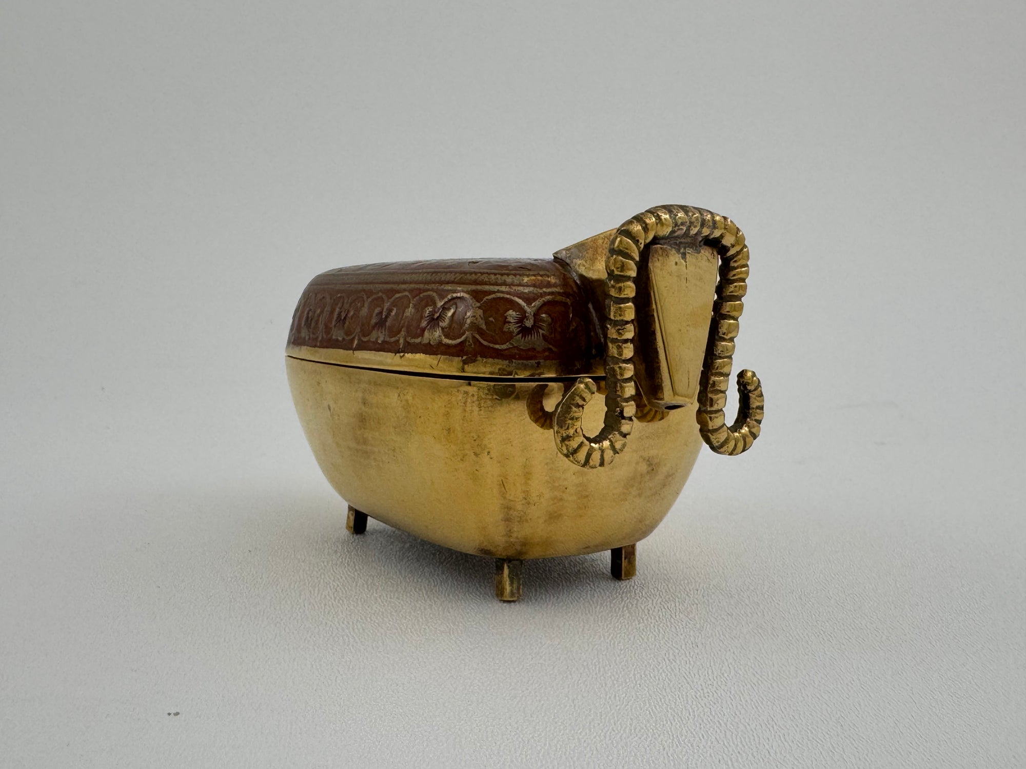Vintage Brass Goat Trinket Dish With Enameled Etchings
