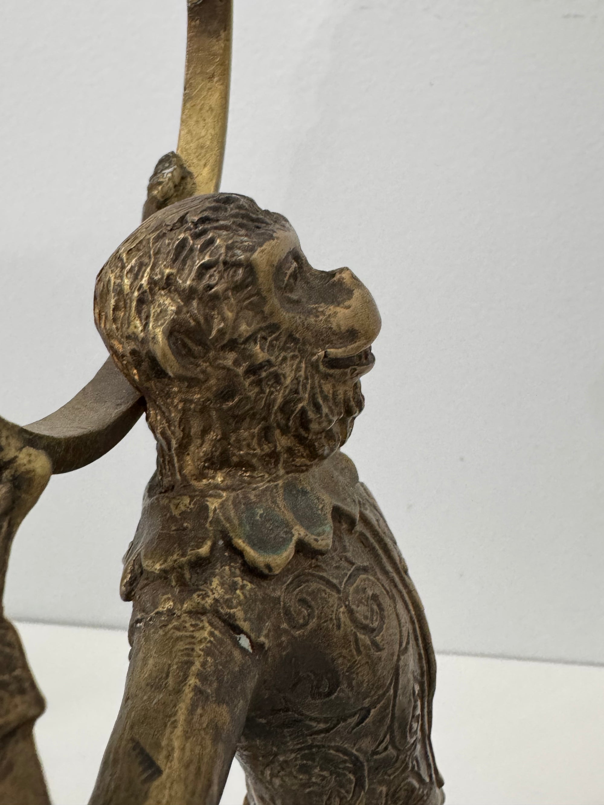 Vintage Brass Monkey Candleholders on Black Marble Bases | Mid-Century Exotic Pair