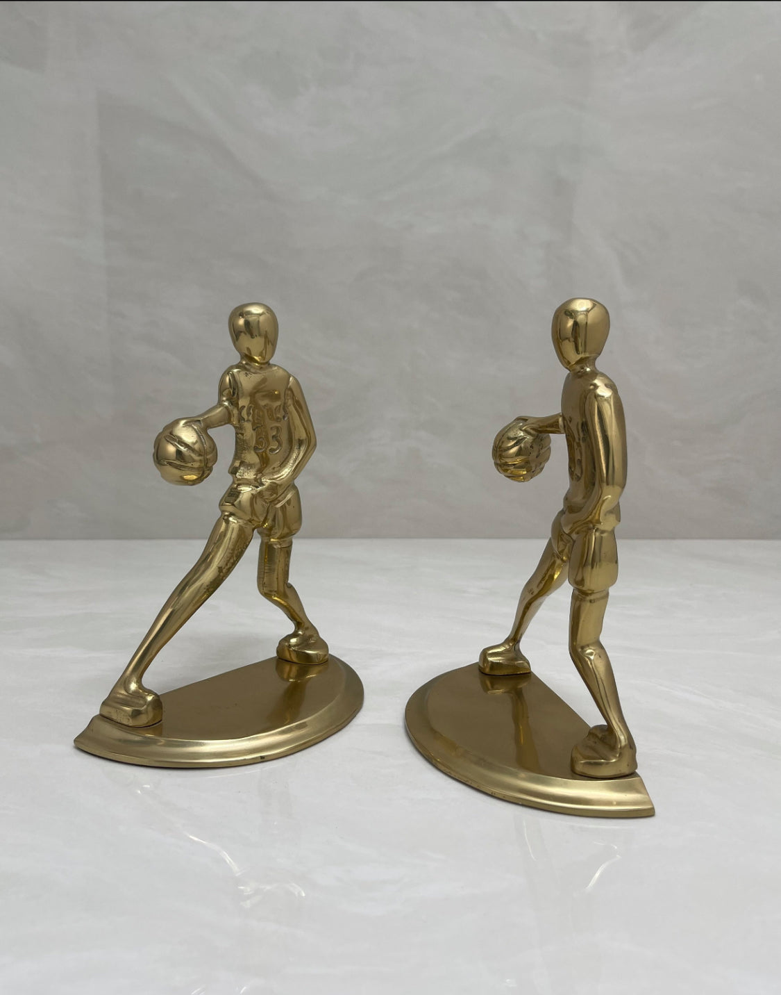 Vintage Brass Basketball Bookends Larry Bird-A Pair