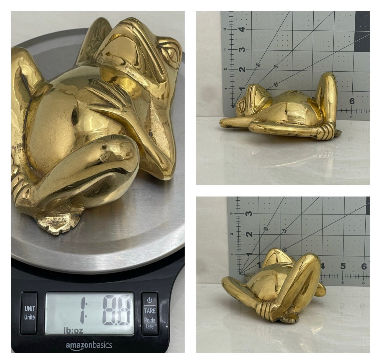 Vintage Brass Frog Relaxing On Back