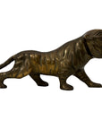 Vintage Brass Tiger Figurine – Mid-Century Modern Roaring Jungle Cat (15”)